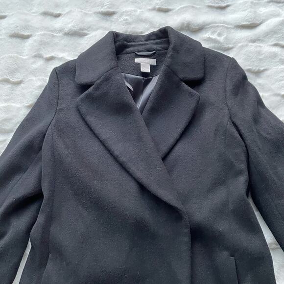 🔥H&M Wool Blend Black Overcoat Belted Stylish Old Money Minimalist Women Sz 10 - Picture 10 of 16